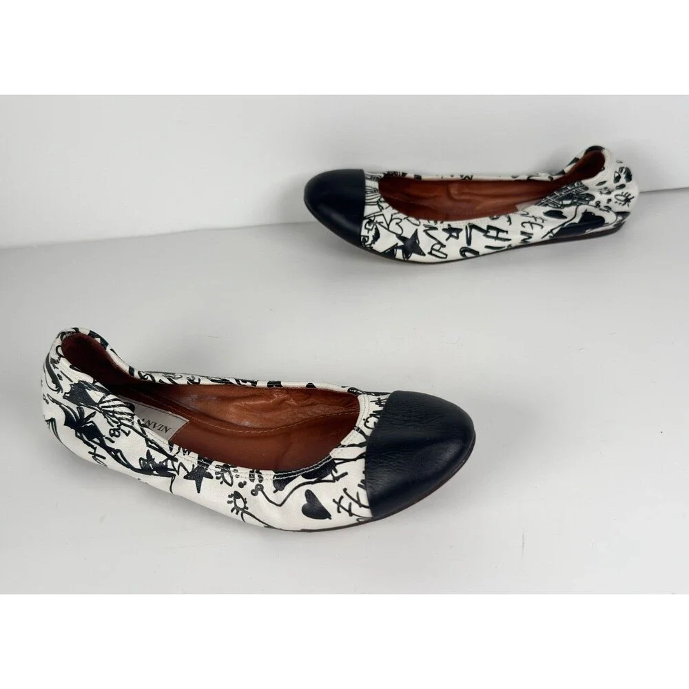 Lanvin Black & White Women's Graffiti Ballet Flat Size EU 36 US 6 Rare